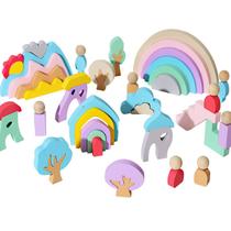 Blocos de empilhamento de arco-íris de madeira Toy Creative Early Learning