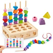 Blocos de empilhamento de miçangas de madeira Toy ZGIMI Montessori 3 em 1 Blocos de empilhamento de miçangas de madeira Toy ZGIMI Montessori 3 em 1