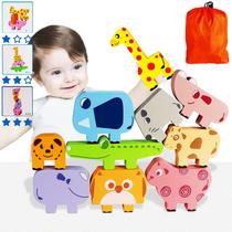 Blocos de madeira empilháveis Brinquedos com mais de 18 meses de idade, 10 Montessori Animals Stacker Building Puzzle com 10 unidades de cartões de nível 1 saco STEM Pré-escolar Aprendizagem Jogos educativos Atividades Presentes Criança