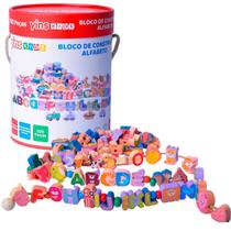 Blocos de Montar 100 Pçs Alfabeto Número Letra Animais Brinquedo para Criança Infantil Aprender Educativo Madeira