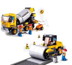 Blocos de Montar 419 Peças de Construção Caminhão Betoneira e Rolo Compressor