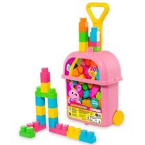 Blocos de Montar Baby Land Carrinho de Puxar 20 Blocos Rosa