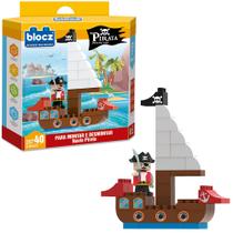 Blocos de montar blocks navio pirata adventure com 8 adesivos e 40 pecas