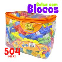 Blocos De Montar Bolsa 504 Peças Coloridas Brinquedo Educativo + 3 anos - Crie e Brink