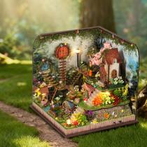 Blocos de Montar Caixa de Musica Cabana Floresta Secreta de Madeira DIY com LED Decoração Colecionável