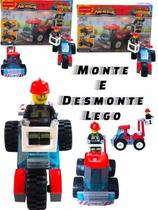 Blocos De Montar Caminhão de Bombeiro 61 Pçs 3 em 1 Fire Rescue Lembrancinha Infantil Festa Criança