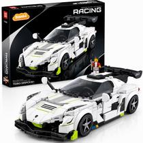Blocos de Montar Carro Corrida Premium 335 Peças Hipercarro Verde Neon Boneco Rodas Livres ABS Educativo Menino