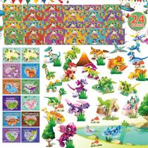 Blocos de Montar com Animais Bklved, Kit com 24 Unidades, Lembrancinhas de Festa de Dinossauros