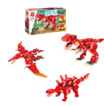 Blocos De Montar Combo Dinossauros 3x1 Vermelho Qman 287 Pçs