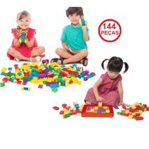 Blocos de Montar Didáticos Educativo Coloridos 144 Peças COM ADESIVOS