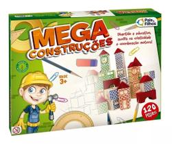 Blocos De Montar em Madeira Mega Construções 120 Peças Brinquedo Pedagógico Pais e filhos 3 anos+