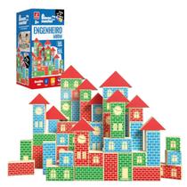 Blocos De Montar Engenheiro Mirim 60 Peças Em Madeira MDF, Brincadeira De Criança, +3 Anos