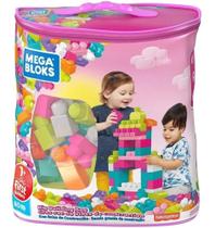 Blocos De Montar Fisher Price 80 Peças Mega Bloks Saco Rosa - Mattel