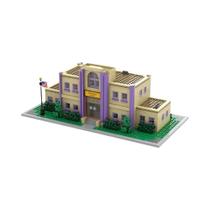 Blocos De Montar Gobricks MOC Modular Da Escola Primária Springfield: Brinquedo De Arquitetura Anime