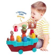 Blocos De Montar Infantil Barco Pirata Fofo 13 Peças Elka