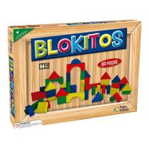 Blocos De Montar Infantil Blokitos 60 Pç Em Madeira Colorido