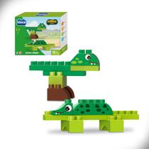 Blocos de Montar Jacaré Raptor Jurassic Safari Animal Life 16 Peças Blocz