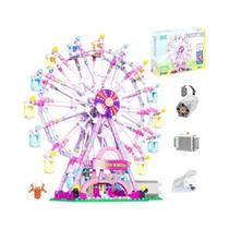 Blocos De Montar LED De Flor De Cerejeira Roda Gigante Rotativa Brinquedo Elétrico Para Presentes De