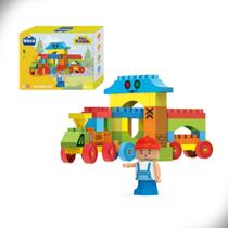 Blocos de Montar Locomotiva City Trem Trilhos City Friends 40 Peças Blocz