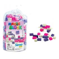 Blocos de Montar Magic Block 300 Peças Rosa - Simo Toys