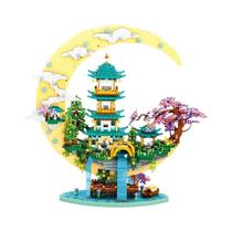 Blocos De Montar Palácio Lunar Para Meninas Com Luzes, Casa Com Cascata De Flores, Presente De