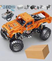 Blocos de montar pick-up monster 1492 peças 4x4 com motorização e controle remoto 1:12 mod 7126