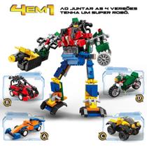 Blocos de Montar Robô Blocks 2 em 1 Transforma Kit com 4 + Fricção