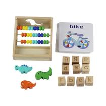 Blocos de quebra-cabeça de alfabeto de madeira, jogo de combinação de palavras, brinquedo infantil