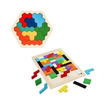 Blocos De Quebra-Cabeça Educacional 3D Coloridos De Madeira Montessori Tangram Brinquedo De