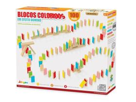 Blocos Dominó Coloridos 100 Peças em Madeira MDF Educativo Infantil 3+ Anos Blocos Dominó Coloridos 100 Peças em Madeira MDF Educativo Infantil 3+ Anos