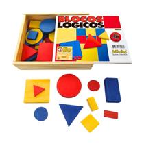Blocos Lógicos Geométricos Brinquedo Educativo Pedagógico Matemática em Madeira Jottplay 4 anos