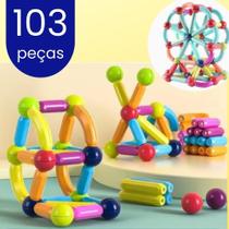 Blocos Magnéticos De Montar Bastões 103 pçs Montessori Brinquedo Construção ímã Bolas Estimule a Criatividade, Coordenação Motora e Educação STEM