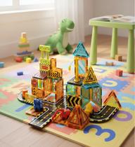 Blocos Magnéticos De Montar Pista Carrinhos Imã Brinquedo Cidade 50 Pçs