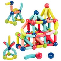 Blocos Magnéticos Educativos de Montar Brinquedo Infantil Kit Colorido Imã 64 Peças