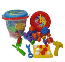 Blocos Montar Encaixar 42 Peças Grande Ferramentas Didático Balde Relógio - Matrix Brinkmix Blocos Montar Encaixar 42 Peças Grande Ferramentas Didático Balde Relógio - Matrix Brinkmix