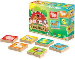 Blocos quebra cabeca animais da fazenda madeira