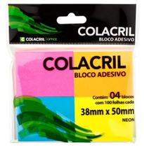 Blocos Recado Adesivos 38mm X 50mm Neon Colacril 12 Unid