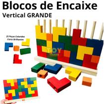 Blocos Verticais Tetris Toy Trade 25 Peças de Madeira Coloridas Jogo de Encaixe Educativo Infantil Grande