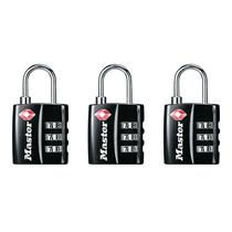 Bloqueio de bagagem Master Lock, aprovado pela TSA, pacote com 3 unidades pretas Bloqueio de bagagem Master Lock, aprovado pela TSA, pacote com 3 unidades pretas