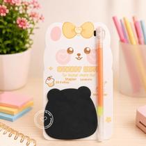 Bloquinho Ursinho Preto Com Caneta Gel Kawaii Papelaria Fofa Para Anotações Cor:Laranja Bloquinho Ursinho Preto Com Caneta Gel Kawaii Papelaria Fofa Para Anotações Cor:Laranja