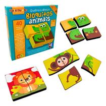 Bloquitos Animais Quebra cabeça Infantil Brinquedos Educativos Blocos de Montar Madeira Bate Bumbo Criança 2 anos