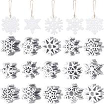 Blulu, 100 peças de ornamentos de flocos de neve de madeira, brancos, 8 cm