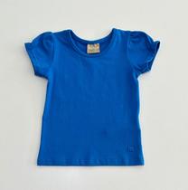 Blusa 1/14 Milon Azul Básica com Manga Franzida e Logo Bordado