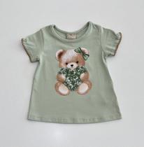 Blusa 1/8 Milon Milon Infantil Feminina Verde Menta com Estampa de Ursa Blusa 1/8 Milon Milon Infantil Feminina Verde Menta com Estampa de Ursa