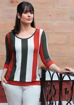 Blusa 3/4 Listrada Pau a Pique