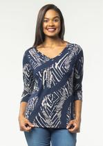 Blusa 3/4 Pau a Pique Estampada Azul Marinho