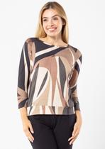 Blusa 3/4 Pau a Pique Estampada Marrom