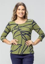 Blusa 3/4 Pau a Pique Estampada Verde