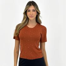 Blusa 3RD Tricot com Strass Manga Curta Feminina Blusa 3RD Tricot com Strass Manga Curta Feminina