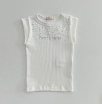 Blusa 6/16 Petit Cherie Branca com Strass